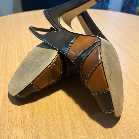 Apostrophe Brown and Camel Peep-Toe Pumps - Picture 7 of 9